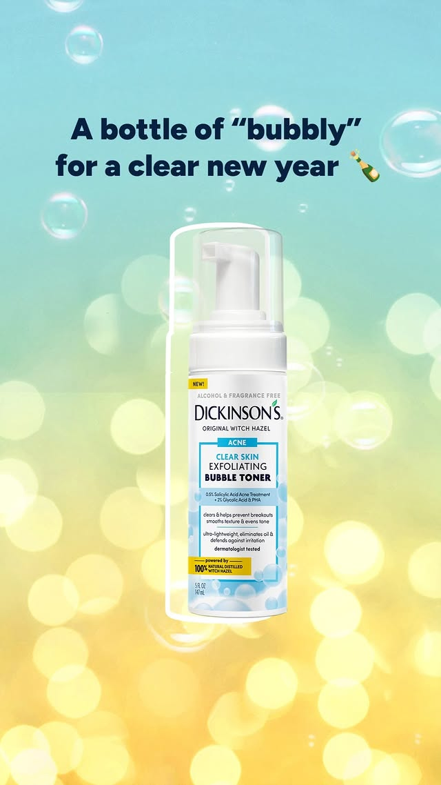 🍾 Let’s toast to clearer, brighter, and smoother skin in 2026. 🥳 

#Holidays #NewYearsEve #NewYears #Dickinsons #skincare #WitchHazel